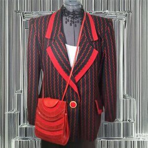 2 items VINTAGE Black and Red Blazer Jacket Size 14 & Red Crossbody Italian Bag